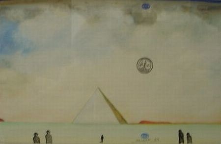 Saul Steinberg, Landscape with Pyramid and 5 Figures
1971, watercolor and rubber stamp on paper