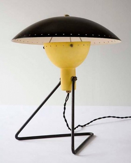 Joaquim Tenreiro, Yellow and Black Metal Table Lamp
1950's, Brazil