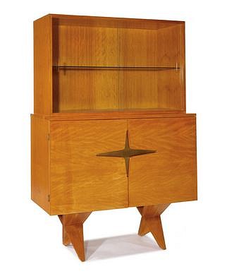 Dan Johnson, Dining Suite (8)
1947, blonde mahogany, glass, brass, upholstery